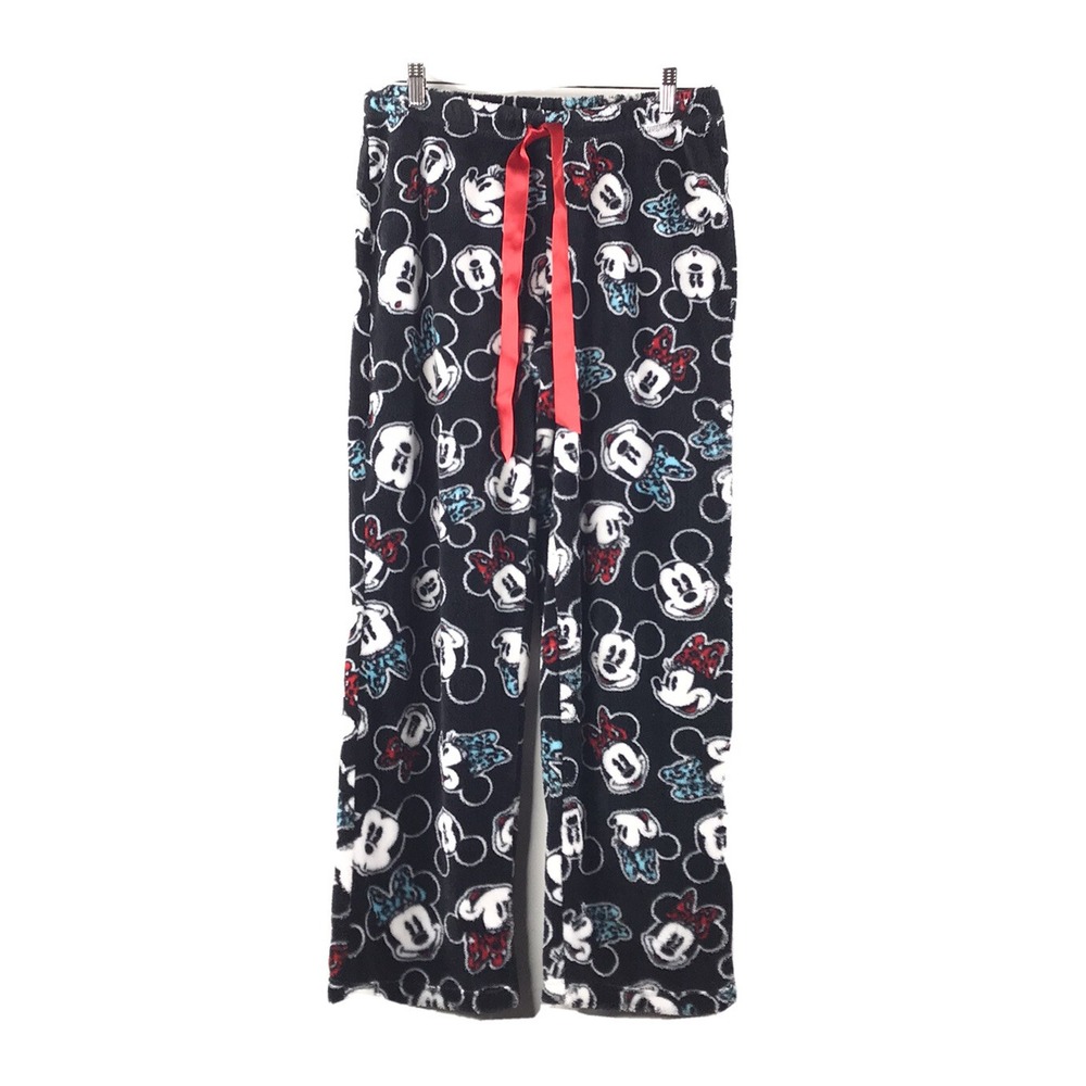 Disney‎ Mickey Minnie Mouse Fleece Pajama Pants Womens Medium Black Plush Sleep